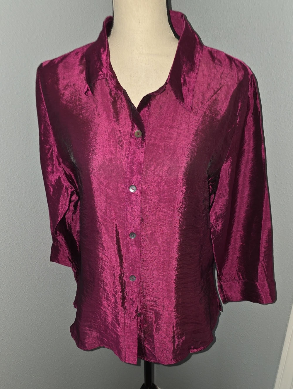 Karen Kane Shimmery Dark Fushia Button-Down Shirt Sz XL